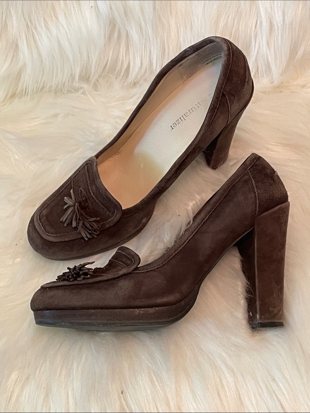 Naturalizer - Brown Suede Tassel Block Heel Pumps -7
